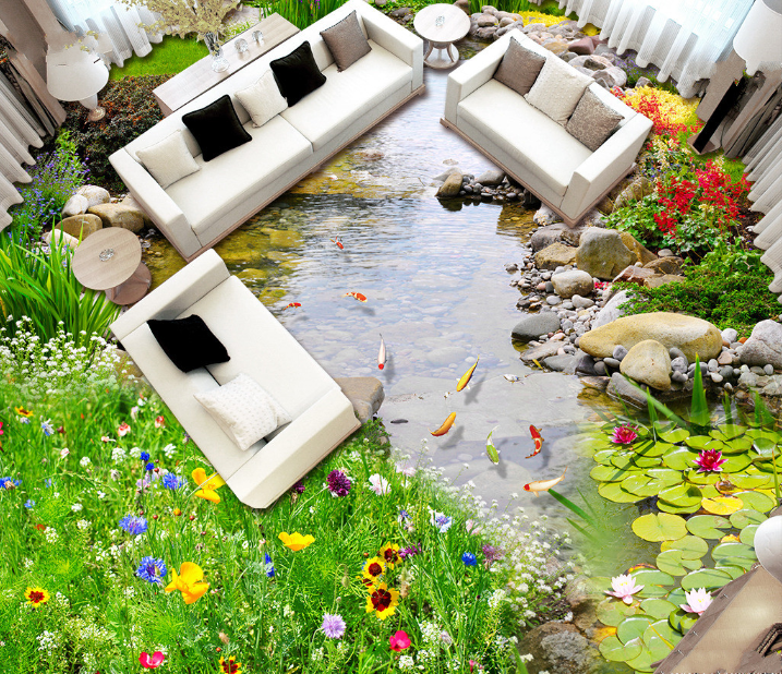 3D Garden Pond 196 Floor Mural Self-Adhesive Sticker Bathroom Non-slip Waterproof Flooring Murals