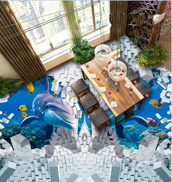 3D Sweet Dolphins Floor Mural Wallpaper AJ Wallpaper 2