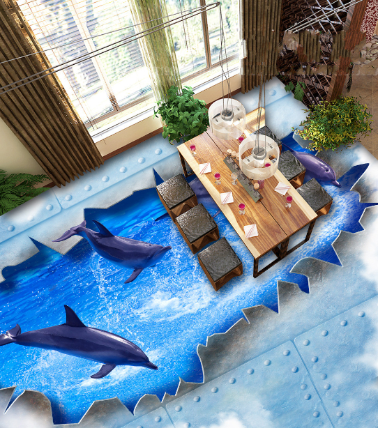 3D Flying Dolphins Floor Mural Wallpaper AJ Wallpaper 2