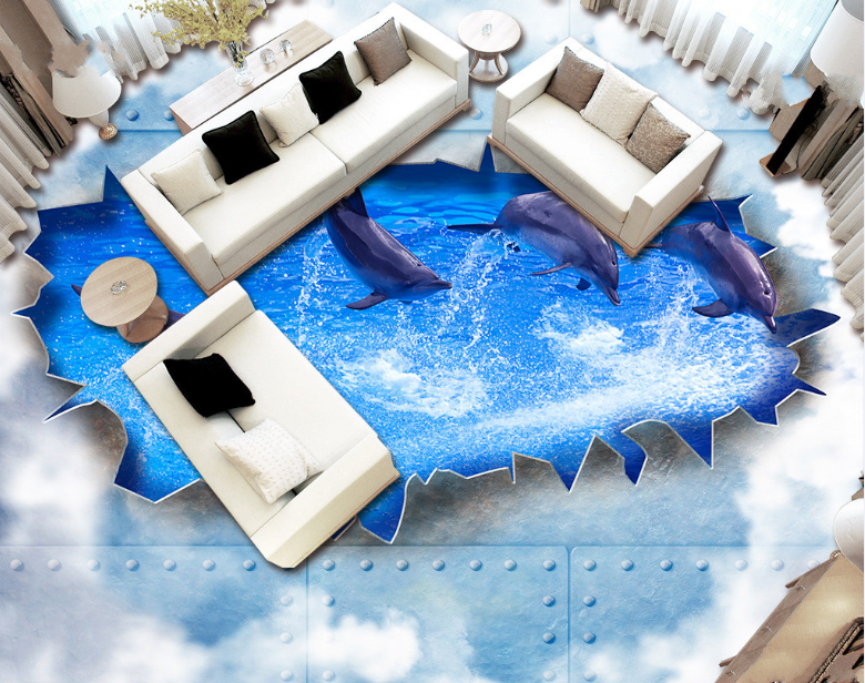 3D Dolphin Games 206 Floor Mural Wallpaper AJ Wallpaper 2