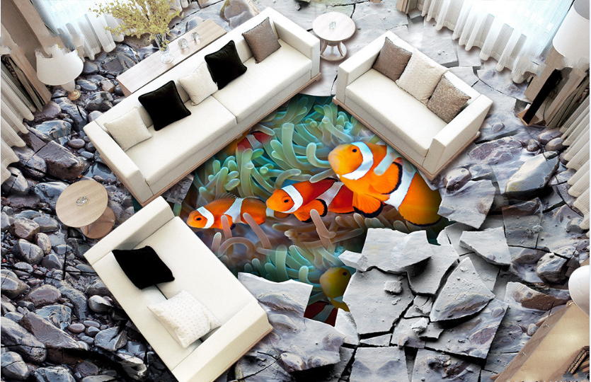 3D Seaweed Fish 470 Floor Mural Wallpaper Murals Rug & Mat Print Epoxy waterproof bath floor