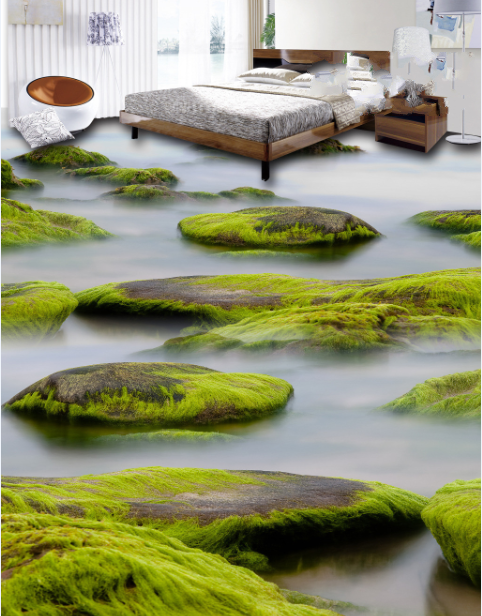 3D Mossy Stones Floor Mural Wallpaper AJ Wallpaper 2