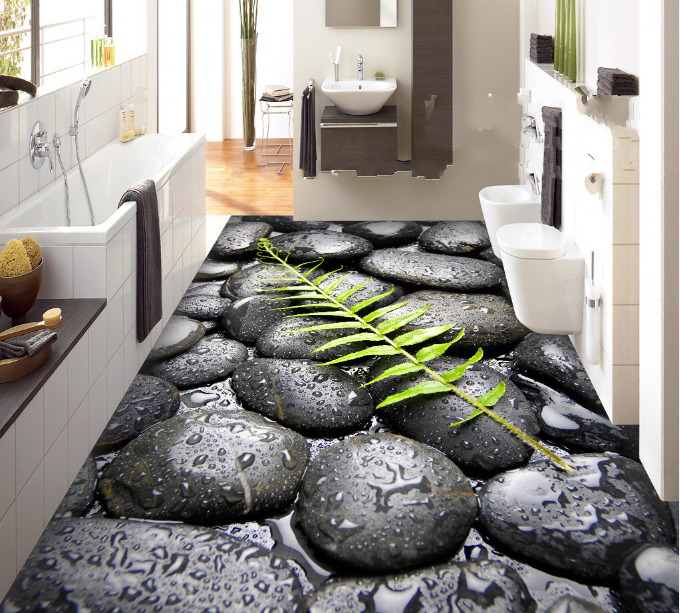 3D Leaf And Pebbles Floor Mural Wallpaper AJ Wallpaper 2