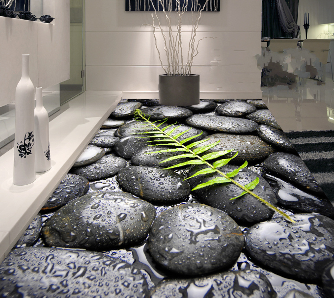 3D Leaf And Pebbles Floor Mural Wallpaper AJ Wallpaper 2