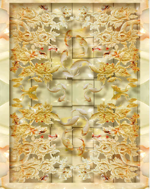 3D Flowers And Fishes Floor Mural Wallpaper AJ Wallpaper 2