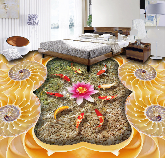 3D Lotus And Pattern Floor Mural Wallpaper AJ Wallpaper 2