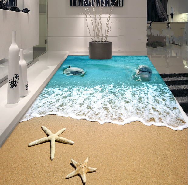 3D Beach Dolphins 444 Floor Mural Wallpaper Murals Rug & Mat Print Epoxy waterproof bath floor