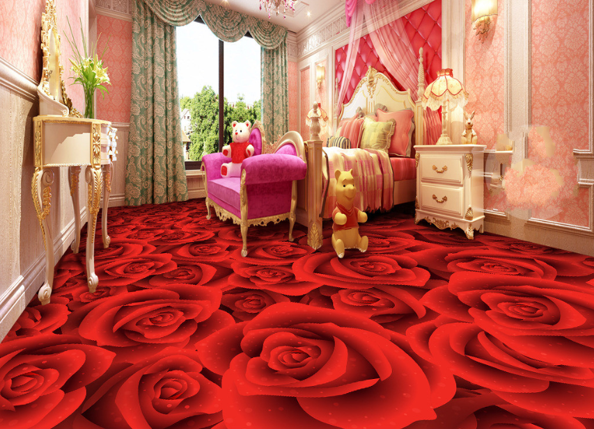 3D Red Rose 398 Floor Mural Wallpaper Murals Rug & Mat Print Epoxy waterproof bath floor