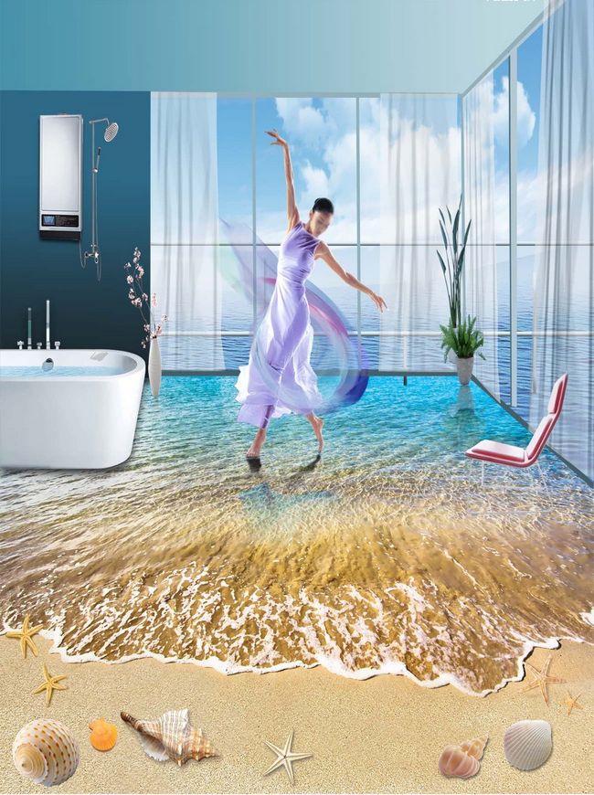 3D Lively Beach Floor Mural Wallpaper AJ Wallpaper 2