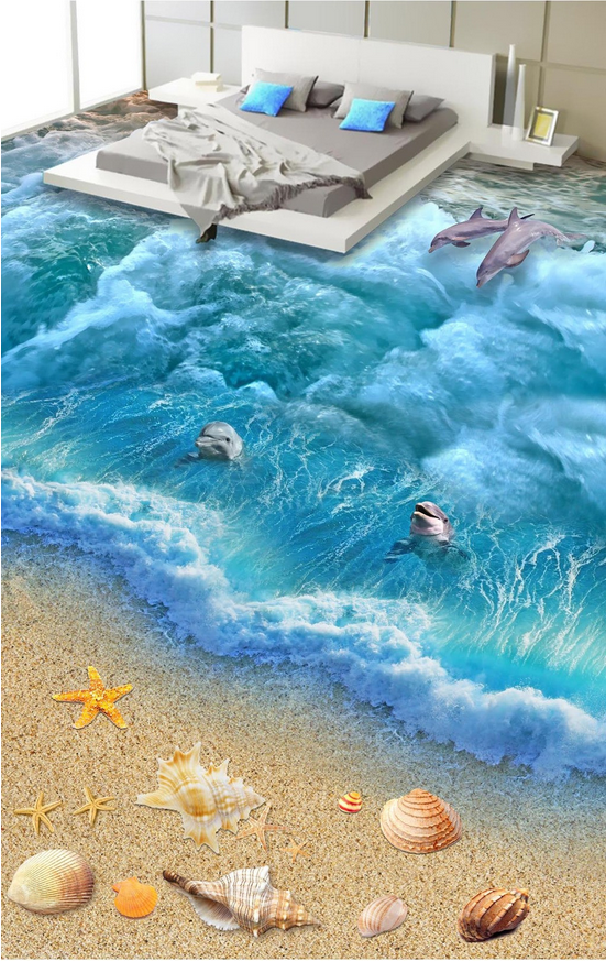 3D Beach Wave Line Floor Mural Wallpaper AJ Wallpaper 2