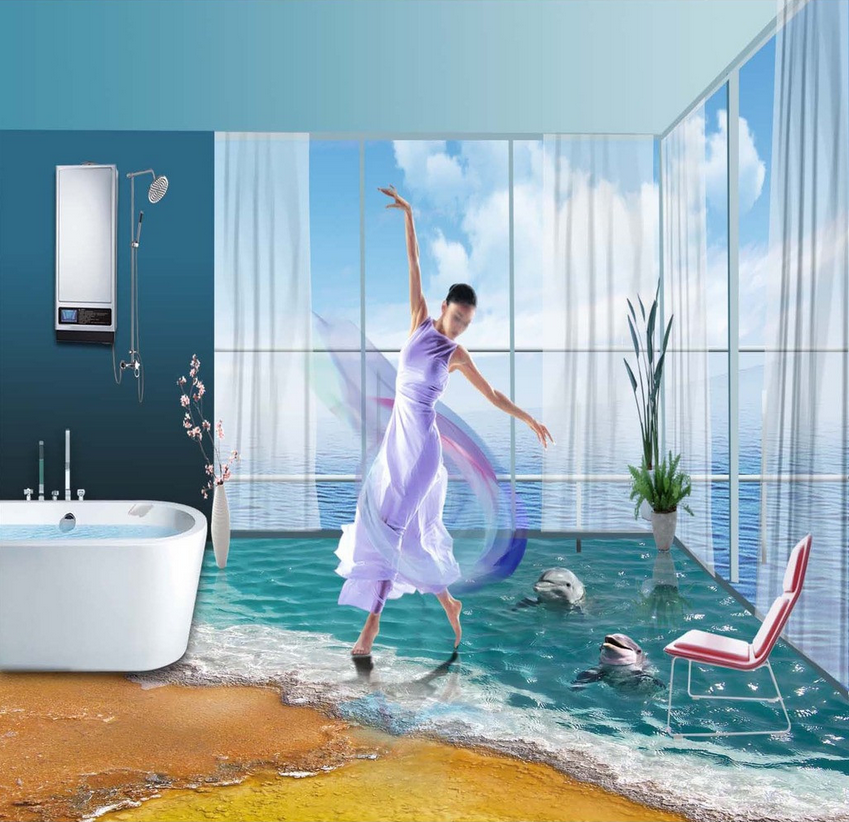 3D Beach Dolphins Floor Mural Wallpaper AJ Wallpaper 2