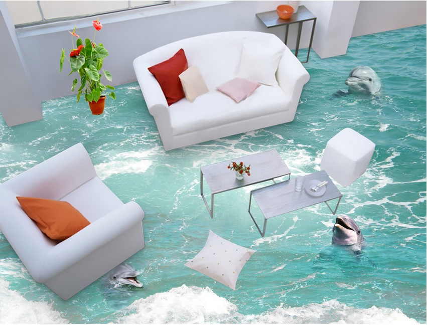 3D Cute Dolphins Floor Mural Wallpaper AJ Wallpaper 2