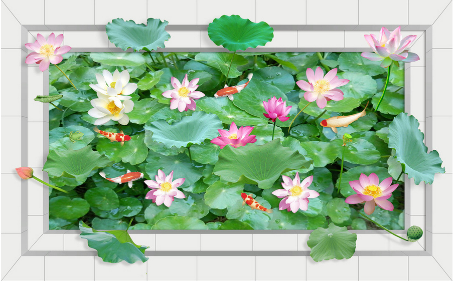 3D Beautiful Lotus Pond Floor Mural Wallpaper AJ Wallpaper 2