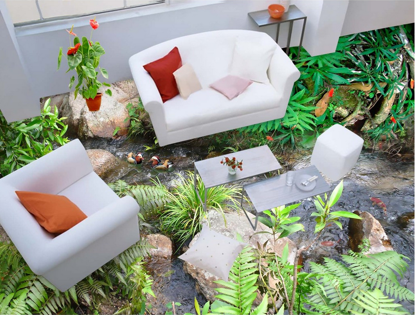 3D Stones Stream Floor Mural Wallpaper AJ Wallpaper 2