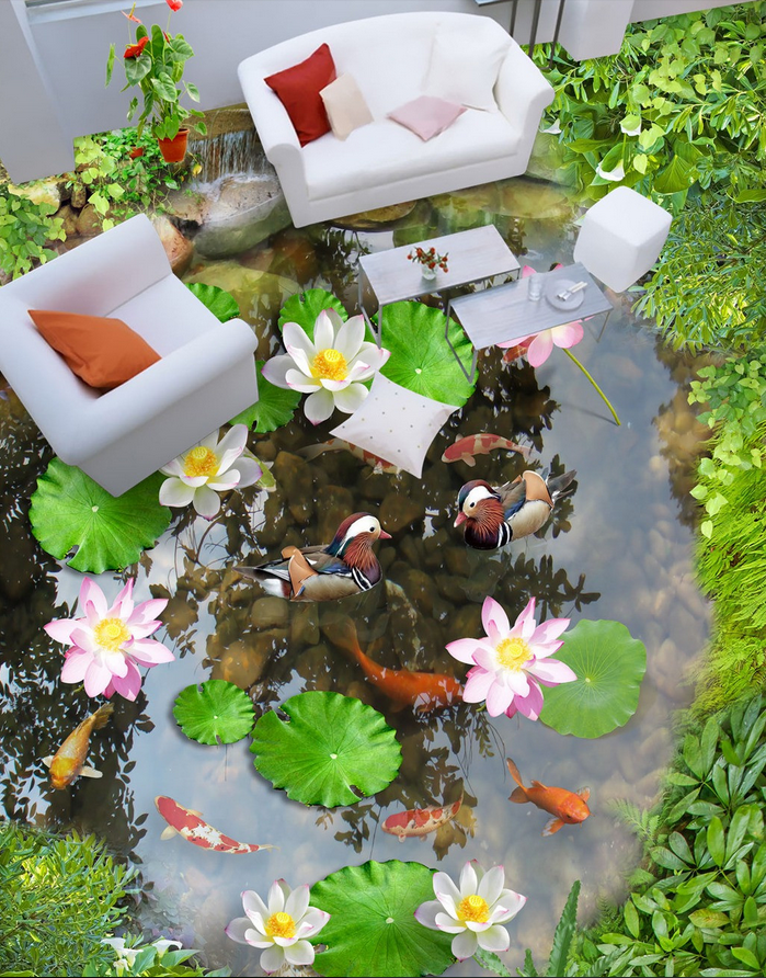 3D Small Lotus Pond Floor Mural Wallpaper AJ Wallpaper 2