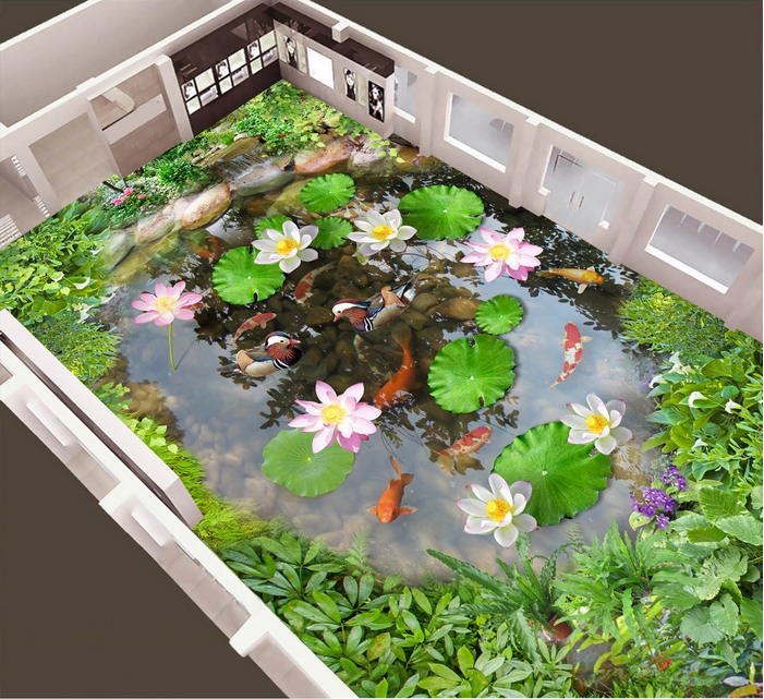 3D Small Lotus Pond Floor Mural Wallpaper AJ Wallpaper 2