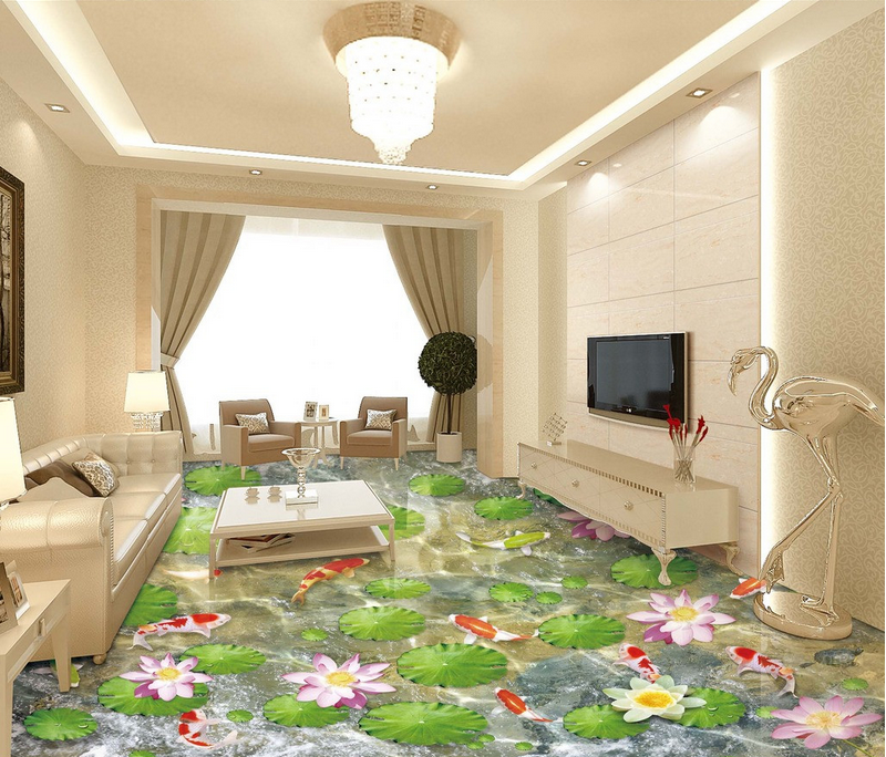 3D Clear Lotus Pond Floor Mural Wallpaper AJ Wallpaper 2