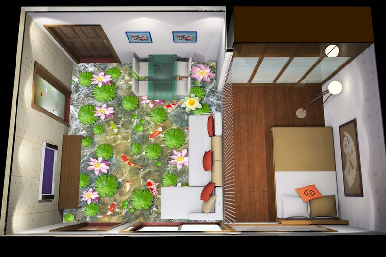 3D Clear Lotus Pond Floor Mural Wallpaper AJ Wallpaper 2