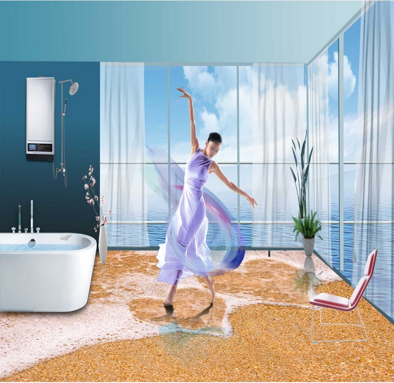 3D Romantic Beach Floor Mural Wallpaper AJ Wallpaper 2