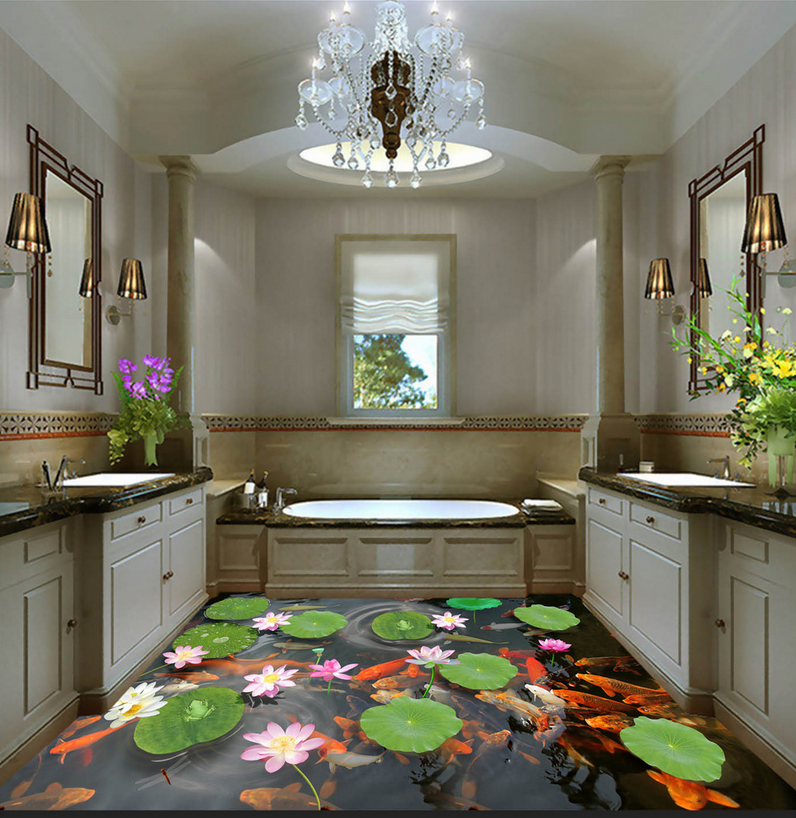 3D Elegant Lotus Floor Mural Wallpaper AJ Wallpaper 2
