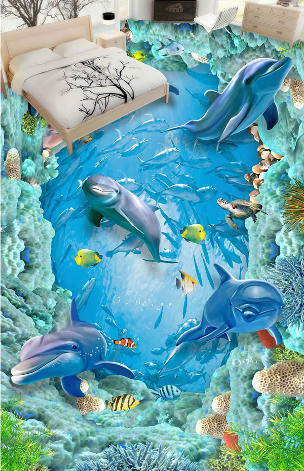 3D Fish Group Floor Mural Wallpaper AJ Wallpaper 2