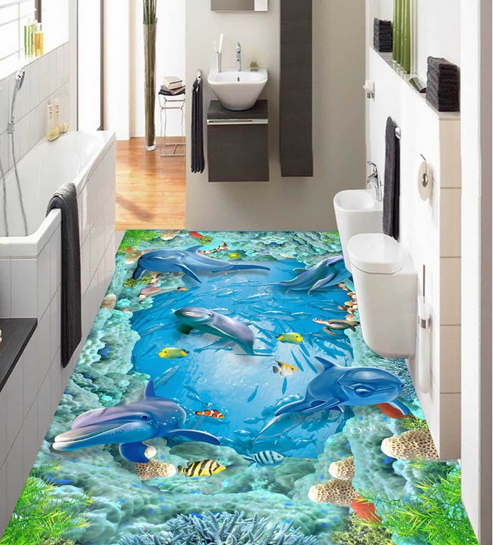 3D Fish Group Floor Mural Wallpaper AJ Wallpaper 2