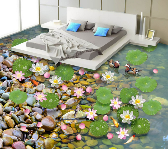 3D Pond Side Floor Mural Wallpaper AJ Wallpaper 2