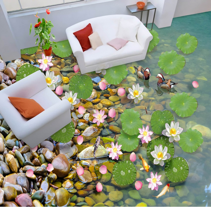 3D Pond Side Floor Mural Wallpaper AJ Wallpaper 2