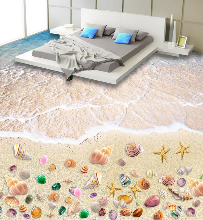 3D Romantic Sand Beach Floor Mural Wallpaper AJ Wallpaper 2