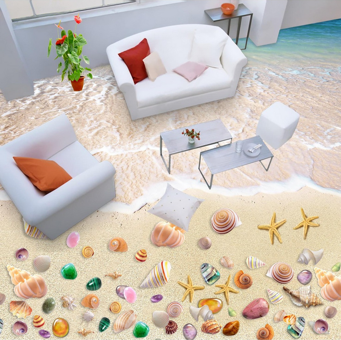3D Romantic Sand Beach Floor Mural Wallpaper AJ Wallpaper 2