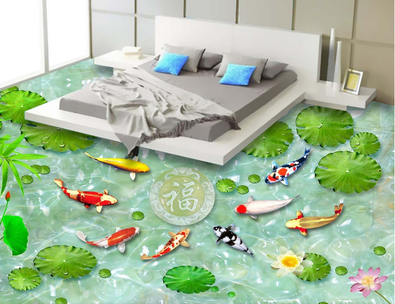 3D Fresh Fish Pond Floor Mural Wallpaper AJ Wallpaper 2