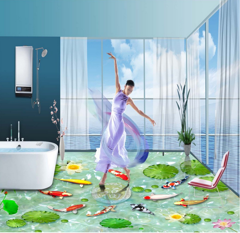 3D Fresh Fish Pond Floor Mural Wallpaper AJ Wallpaper 2