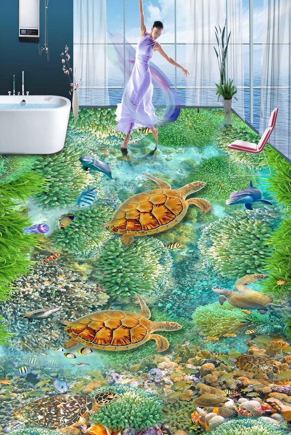 3D Sea Turtles Floor Mural Wallpaper AJ Wallpaper 2
