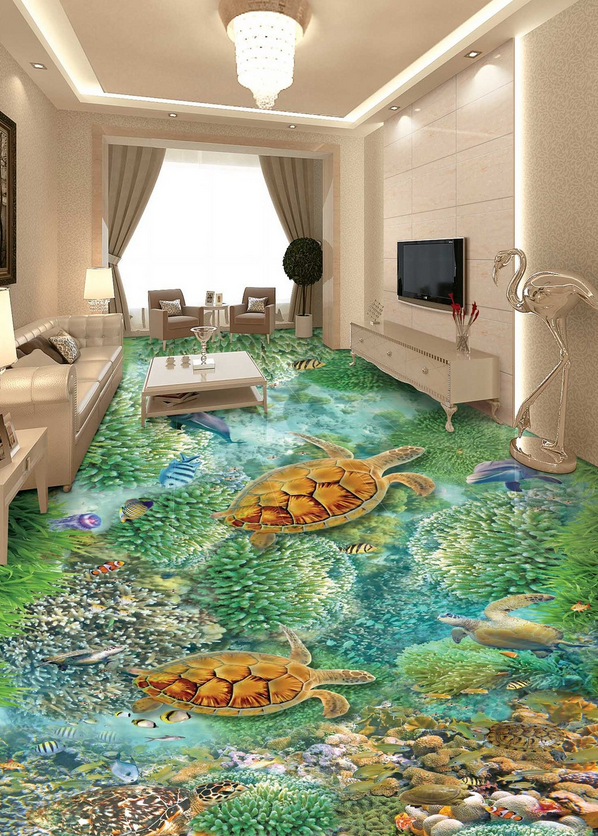 3D Sea Turtles Floor Mural Wallpaper AJ Wallpaper 2