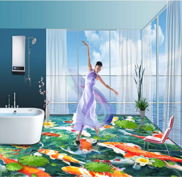 3D Goldfish Floor Mural Wallpaper AJ Wallpaper 2