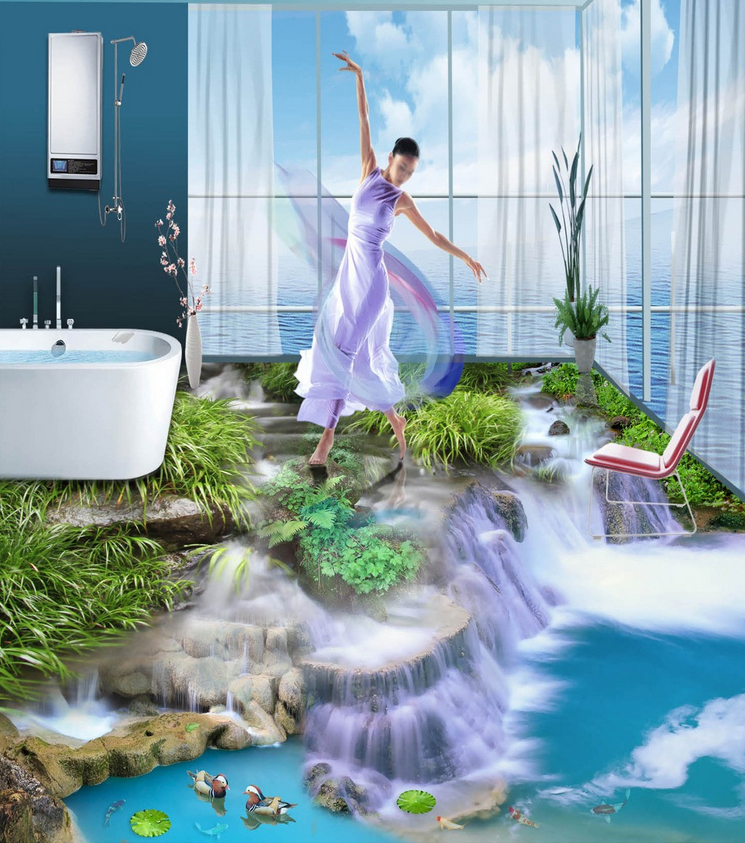 3D Stream Waterfall Floor Mural Wallpaper AJ Wallpaper 2