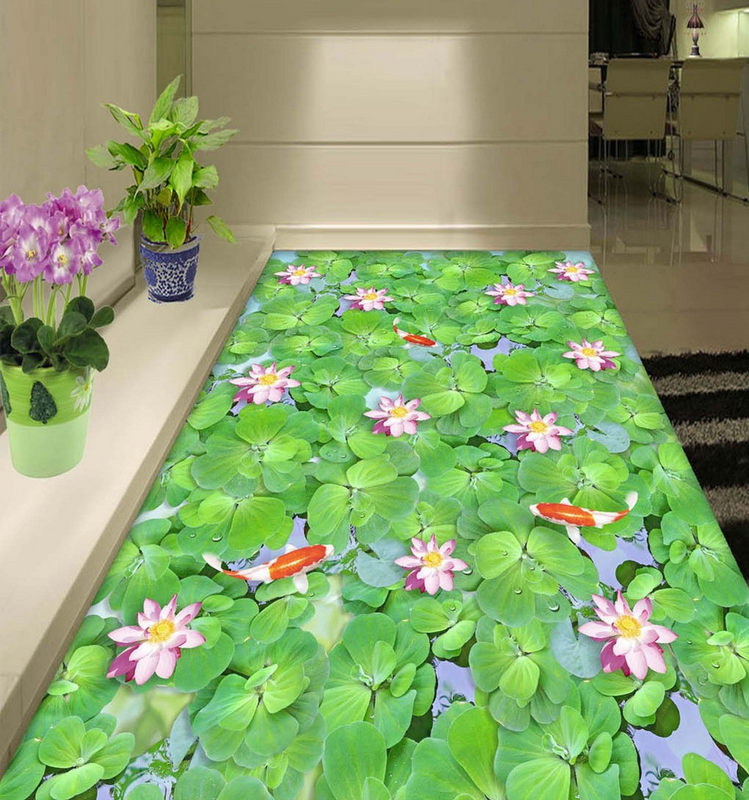 3D Green Pond Floor Mural Wallpaper AJ Wallpaper 2