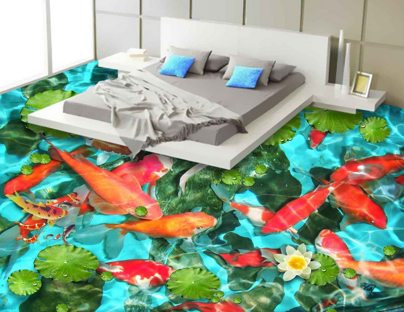 3D Colorful Pond Floor Mural Wallpaper AJ Wallpaper 2