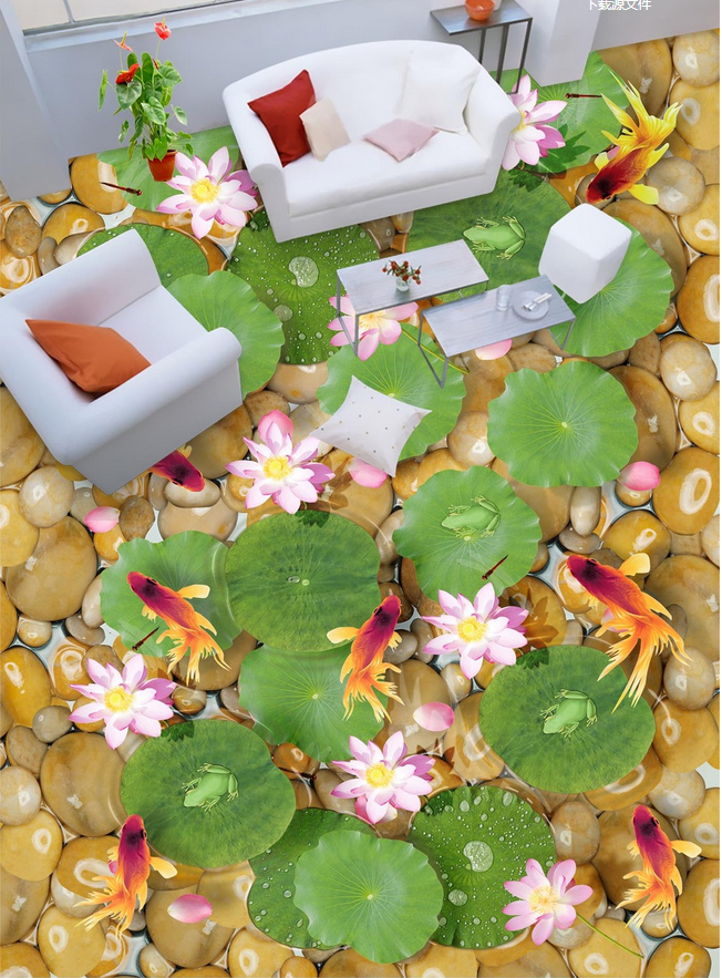 3D Elegant Pond Floor Mural Wallpaper AJ Wallpaper 2