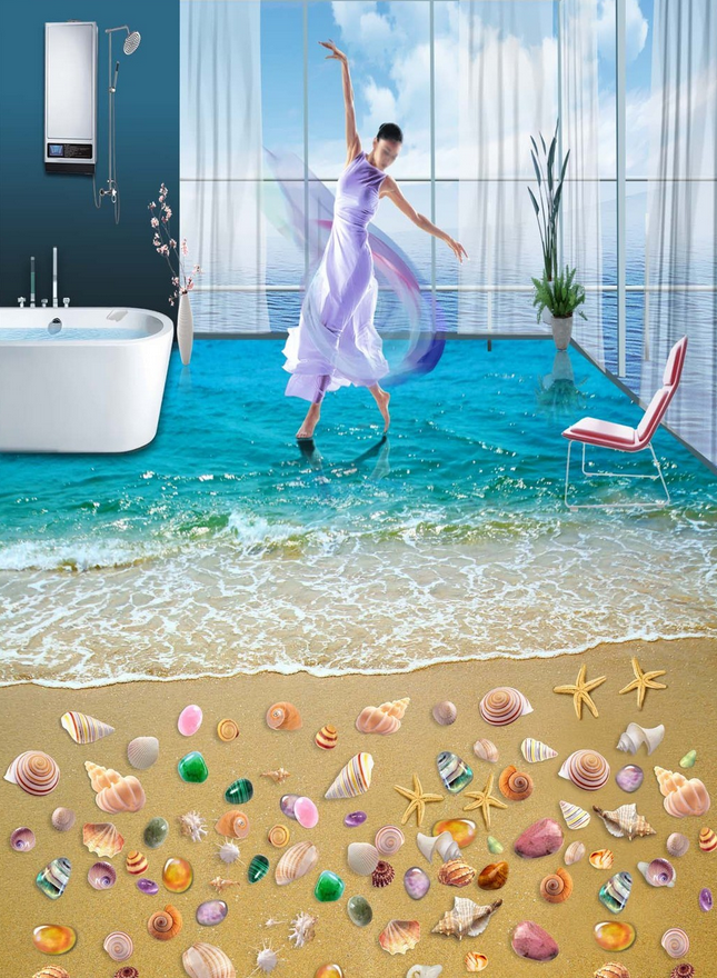 3D Elegant Beach Floor Mural Wallpaper AJ Wallpaper 2