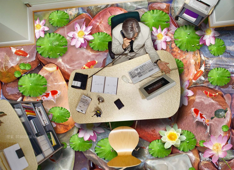 3D Lotus Pond Stones Floor Mural Wallpaper AJ Wallpaper 2