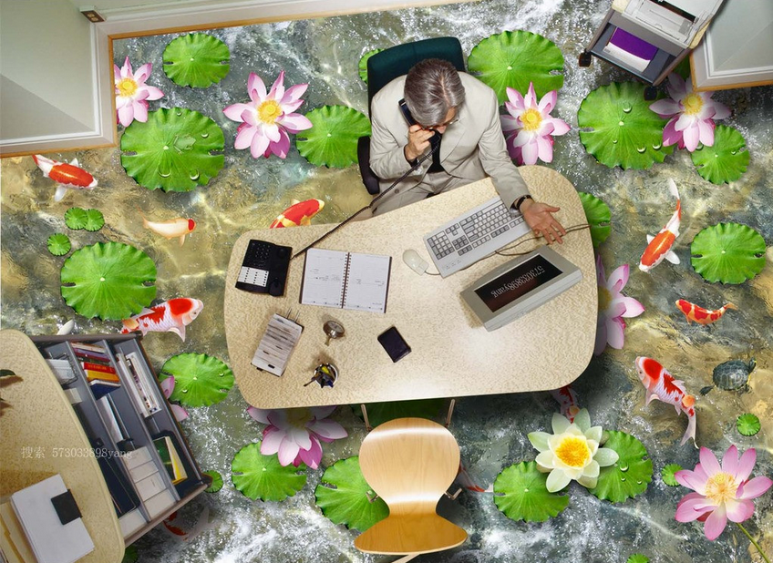 3D Pure Lotus Pond Floor Mural Wallpaper AJ Wallpaper 2