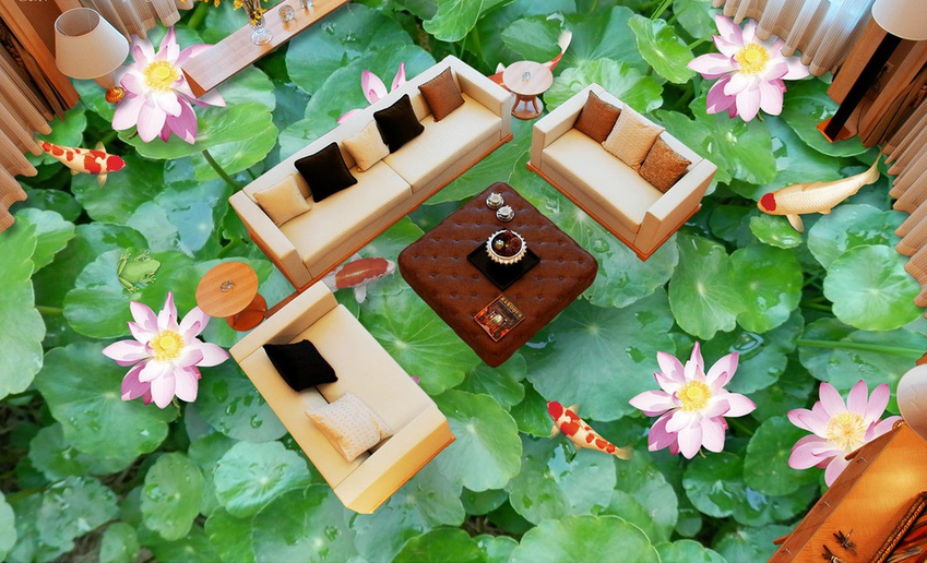 3D Green Lotus Pond Floor Mural Wallpaper AJ Wallpaper 2