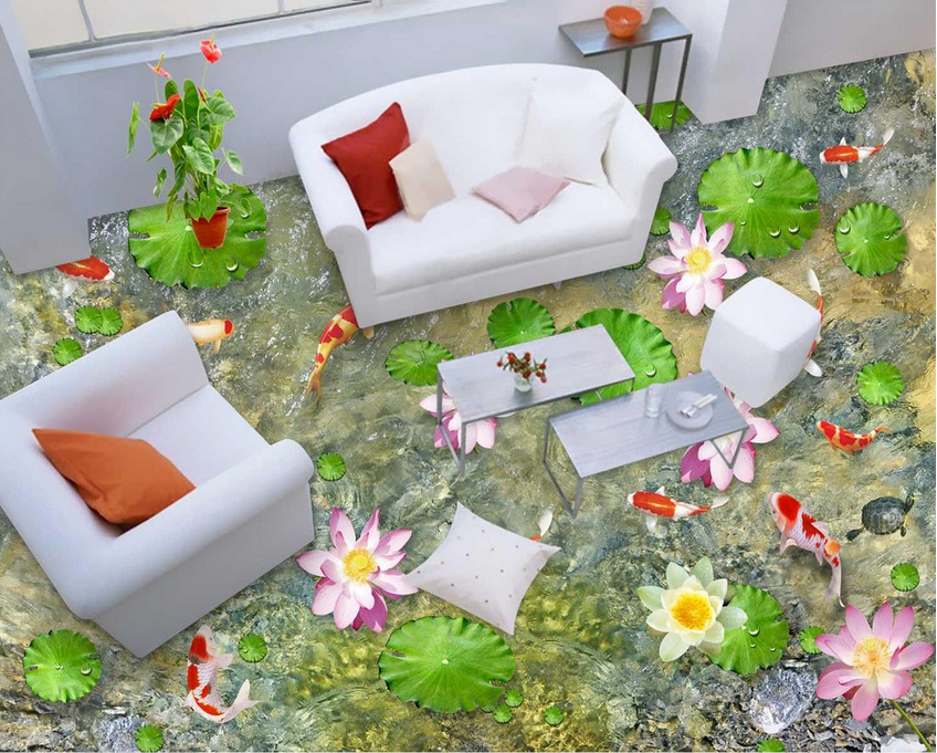 3D Lively Pond Floor Mural Wallpaper AJ Wallpaper 2