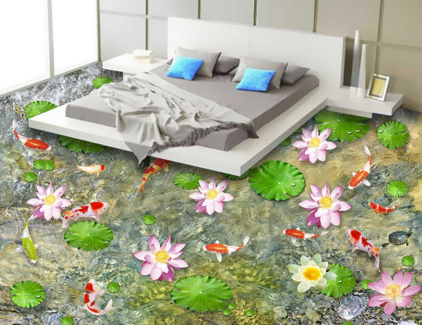 3D Lively Pond Floor Mural Wallpaper AJ Wallpaper 2