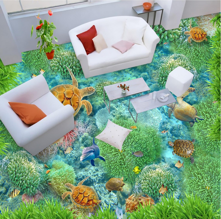 3D Ocean Turtles Floor Mural Wallpaper AJ Wallpaper 2