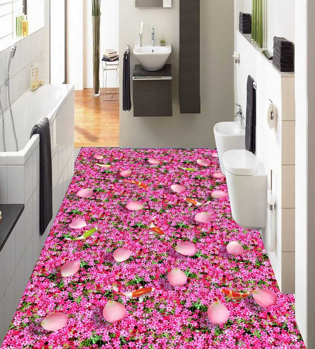 3D Pink Flowers Floor Mural Wallpaper AJ Wallpaper 2
