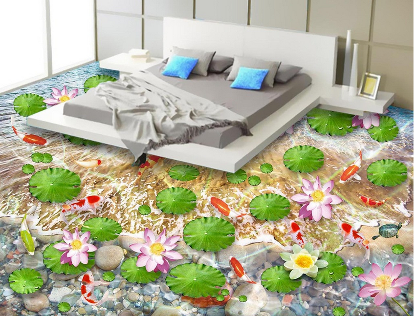 3D Elegant Lotus Pond Floor Mural Wallpaper AJ Wallpaper 2