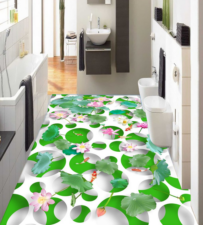 3D Fresh Lotus Floor Mural Wallpaper AJ Wallpaper 2