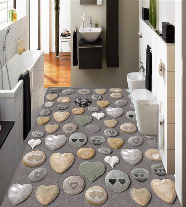 3D Heart Shape Stones Floor Mural Wallpaper AJ Wallpaper 2